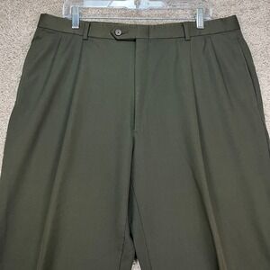 Austin‎ Reed London Mens 37x29 Olive Green Pleated Dress Pants Super 100s